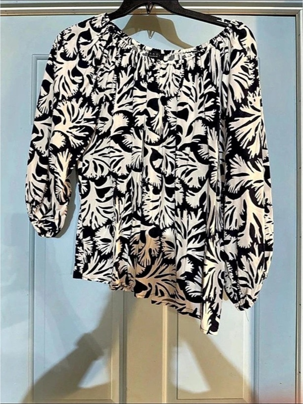 Rag & Bone Printed Long Sleeve Blouse in Black & White Size XS Like New